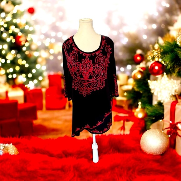 Holiday CATHERINES Black with Red Embroidered Design NWT Size 1X - Picture 1 of 9